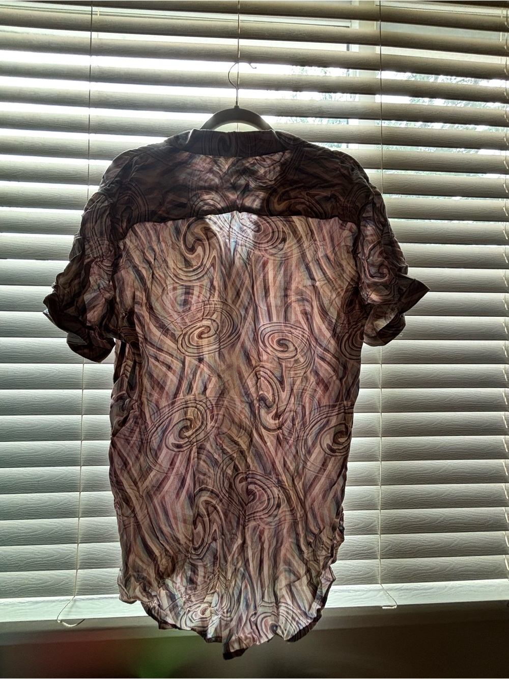 Versace Sheer Swirl-Print Short Sleeve Shirt - Brown & Pink